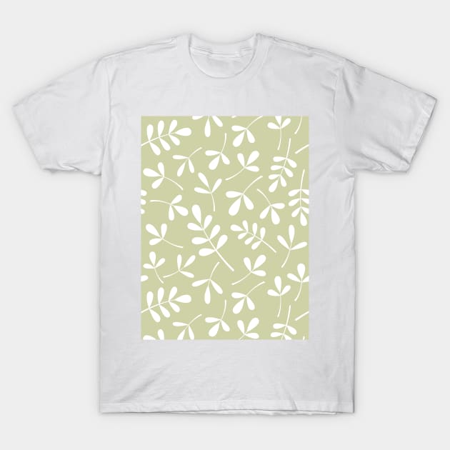 Assorted Leaf Silhouettes White on lime T-Shirt by NataliePaskell